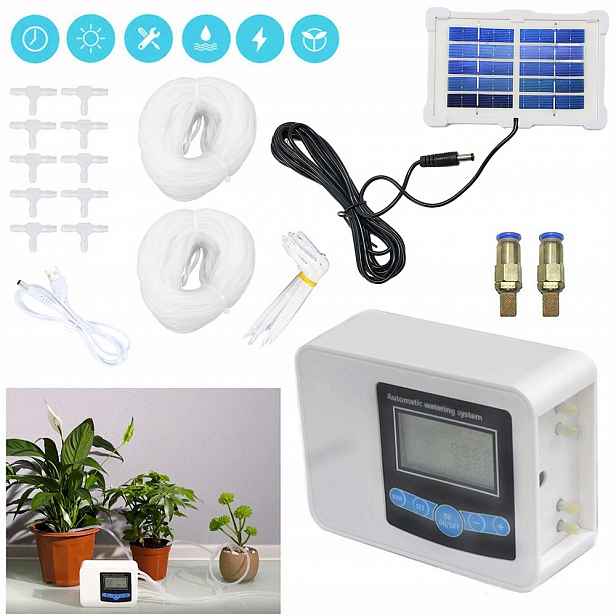 Sada s dvojitým automatickým časovačem zavlažování rostlin napájená energií