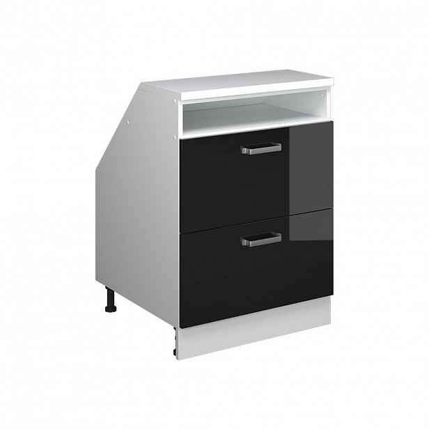 Vicco ŠIKMÁ SKŘÍŇ Rion Černý vysoký lesk 60 x 81.6 cm se 2 zásuvkami, korpus skříně hloubka 60 cm
