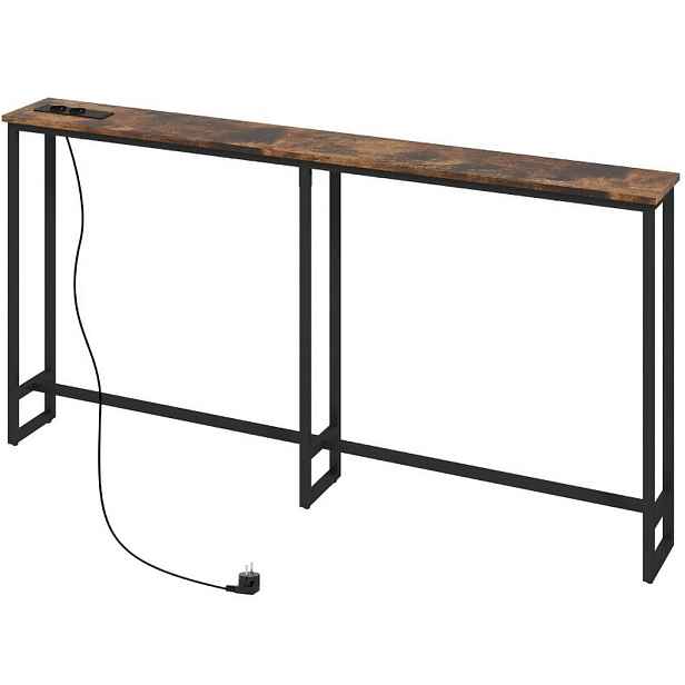 Modfu KONZOLOVÝ stolek ze dřeva 160x20x80 cm hnědý s nabíjecí stanicí v industriálním stylu