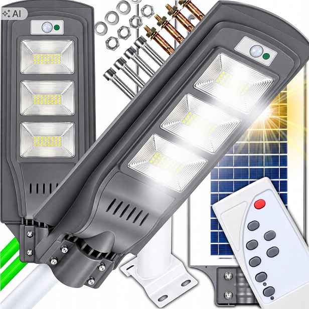 Solární Led pouliční lampa 60W se sloupkem a pohybovým senzorem Ovladač Držák