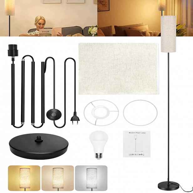 Stojací podlahová Led lampa 175 cm pro čtení s Abažurem Béžová E27 Vypínač