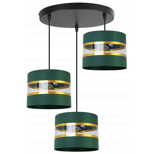 Závěsná Stropní Lampa Trojitý Lustr Glamour Zlatý Zelený Stínidlo