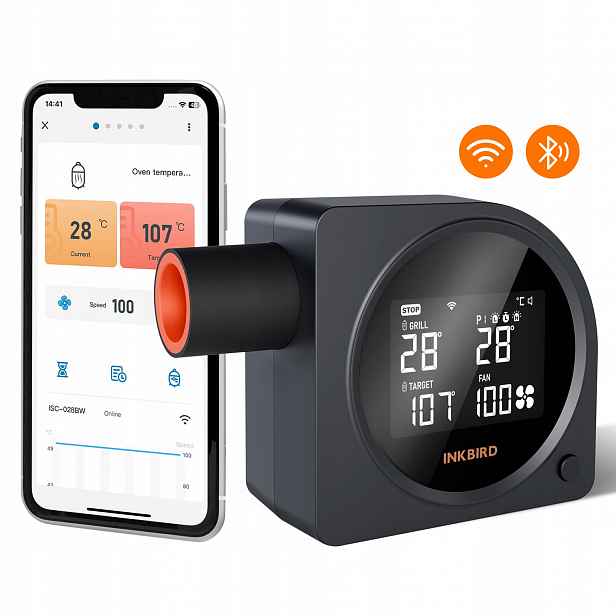 Inkbird ISC-028-BW WiFi Regulátor teploty pro gril s 5 sondami a ventilátorem pro udírnu