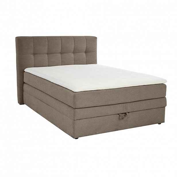 luma-home POSTEL s boxspringem 140 × 200 cm, 7zónová matrace s kapesními pružinami typu „tonneau“ H3, topper, manšestr hnědá taupe / 20037