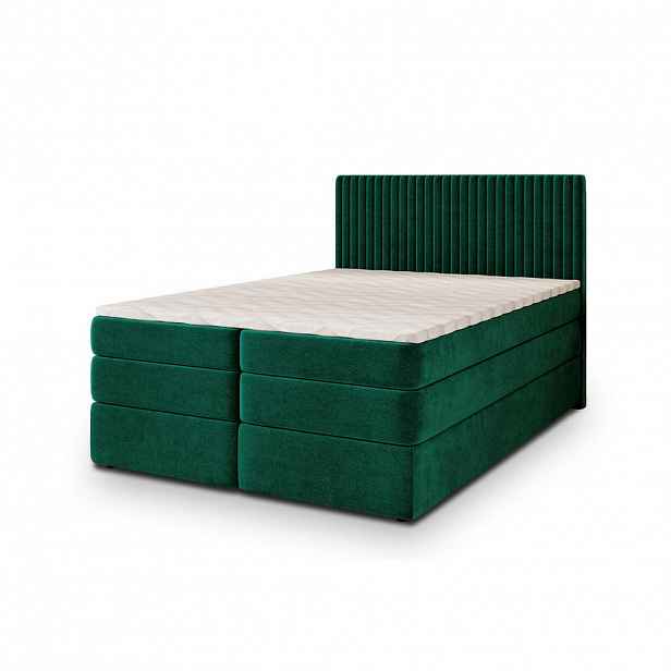 MASSENO POSTEL BOXSPRING FELBIO 140x200 cm, s matrací a úložným prostorem, tmavě zelená
