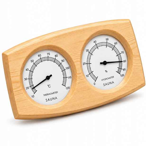 Vlhkoměr s teploměrem do sauny dřevěný analogový indikátor klimatu 2v1