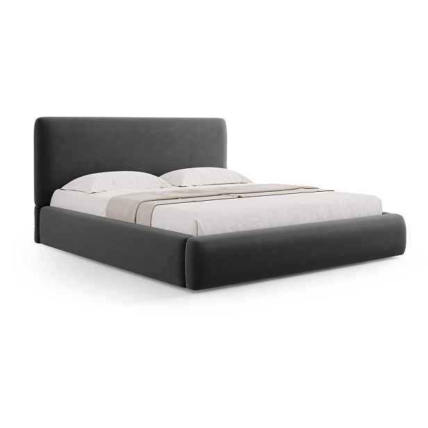 Tmavě šedá čalouněná dvoulůžková postel s úložným prostorem s roštem 200x200 cm Colonel – Cosmopolitan Design