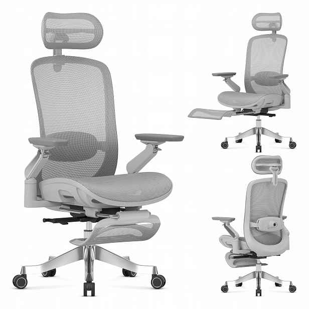 Kancelářská otočná masážní židle Mark Adler šedá, ergonomická, s podnožkou