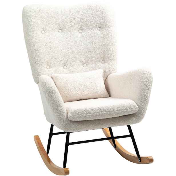 OKWISH HOUPACÍ křeslo 69/92/100 cm krémově bílé z pěny s měkkým imitace beránčí kůže povrchem a bederním polštářkem