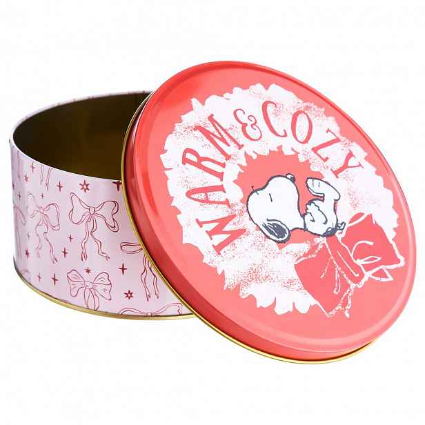 PEANUTS Dóza kulatá "Warm & Cozy" 16,7 cm - červená/bílá
