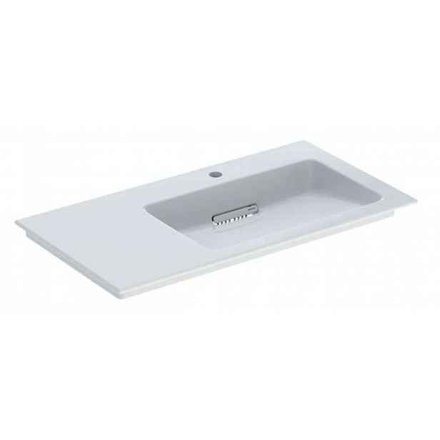 Geberit ONE - Umyvadlo nábytkové 90x48x13 cm, skrytý přepad, s otvorem pro baterii, vodorovný odtok, KeraTect, bílá 505.009.00.1