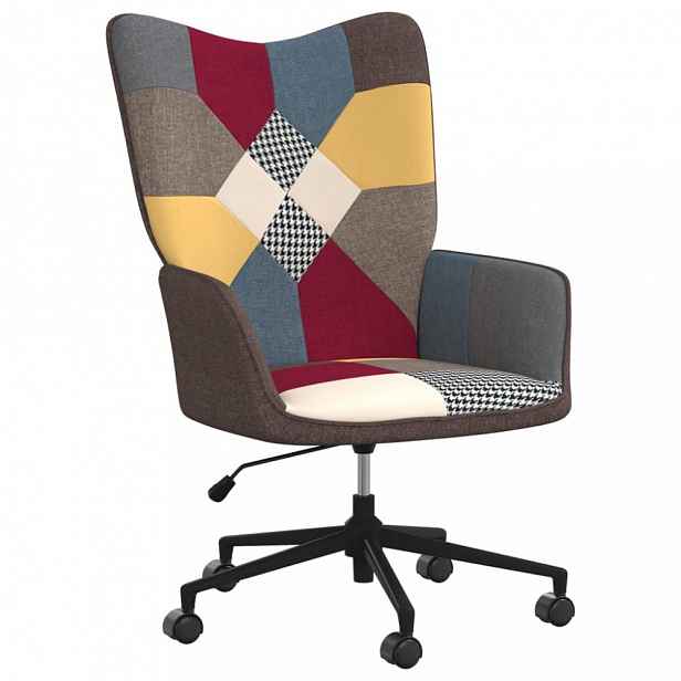 Otočné relaxační křeslo patchwork látka / kov
