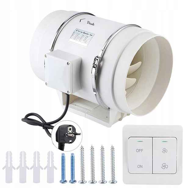 Potrubní ventilátor dvourychlostní odsávací 200mm 1200m3/h 130W tichý HZ-200