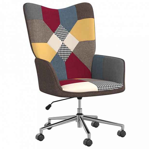 Otočné relaxační křeslo patchwork látka / kov Dekorhome Chrom