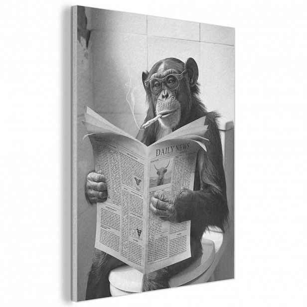 MuchoWow AKUSTICKÝ obraz Opice - WC - Noviny - Černobílé - Humor 70x100 cm