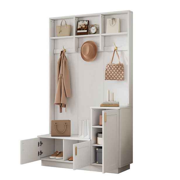 OKWISH PŘEDSÍŇOVÁ sestava 120/40/200 cm bílá z dřevotřísky s háčky a úložným prostorem