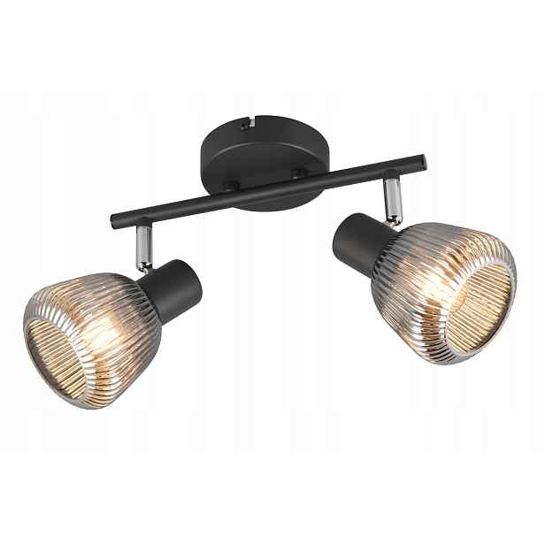 Stropní nástěnná lampa dvojitá černá chromovaná skleněná pohyblivá stínítka Trio