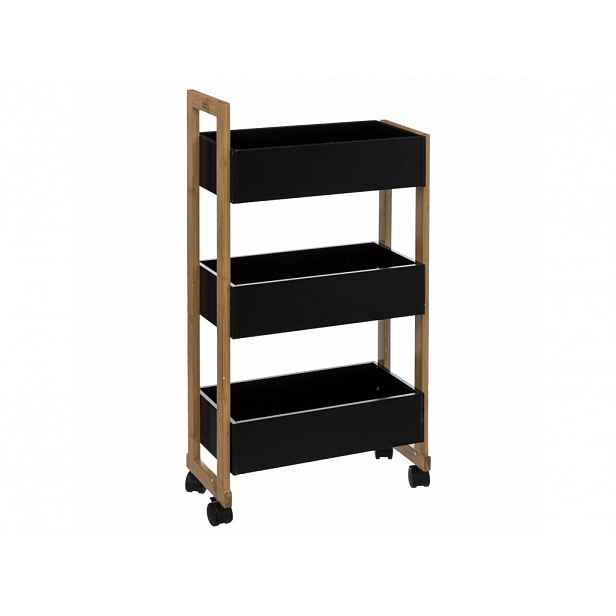 Koupelnový regál na kolečkách Bamboo, černý, 3patrový