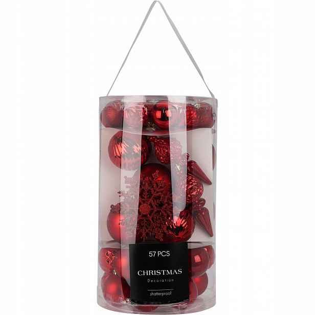 Sada Vánočních Ozdob 57 Kusů Plast Barva Červená 21X37 CM
