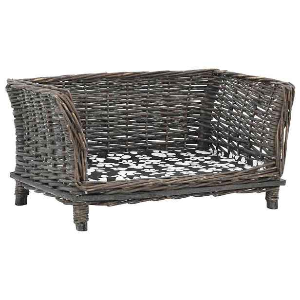 vidaXL Pelíšek pro psy s poduškou šedý 50 x 33 x 30 cm přírodní vrba