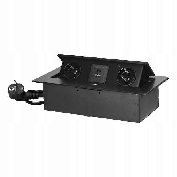 Zásuvky zapuštěné do pracovní desky s Usb nabíječkou, 1,5 m, 2x2P+Z, 2xUSB, černé