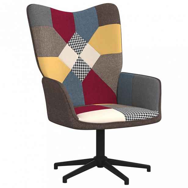 Otočné relaxační křeslo patchwork látka / kov