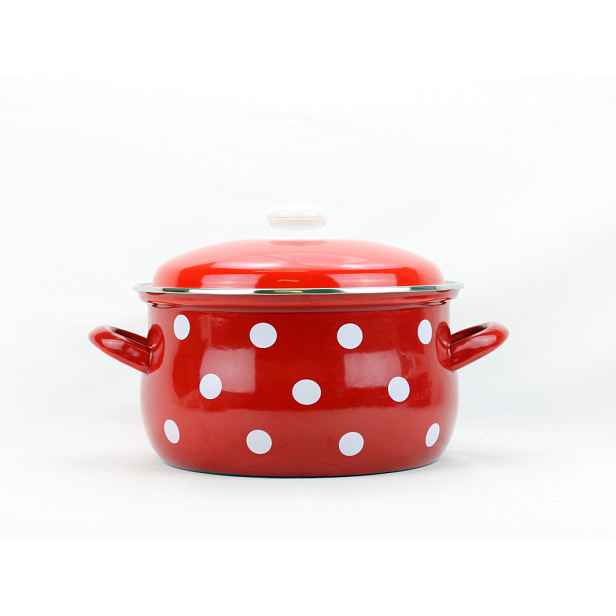 Belis Smaltovaný hrnec červený, bílý puntík 24 cm, 6,1 l