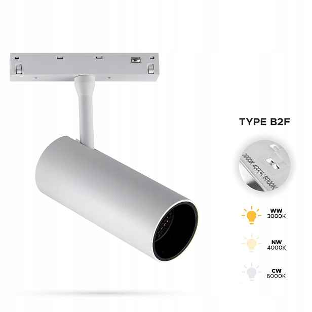 Bílý Led reflektor Track 30W 3CCT Typ B2F pro Smart Track 48VDC
