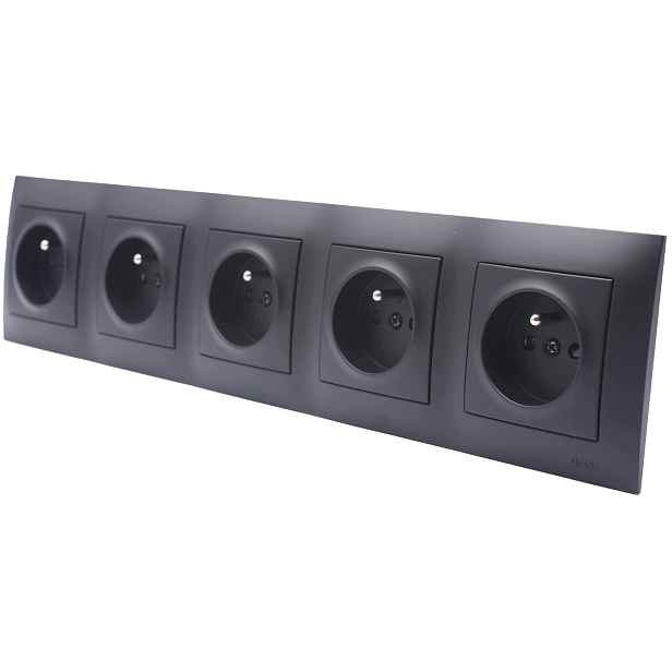 Kontakt Simon 54 Premium Zásuvka černá matná 5x jednodílná v rámečku Set