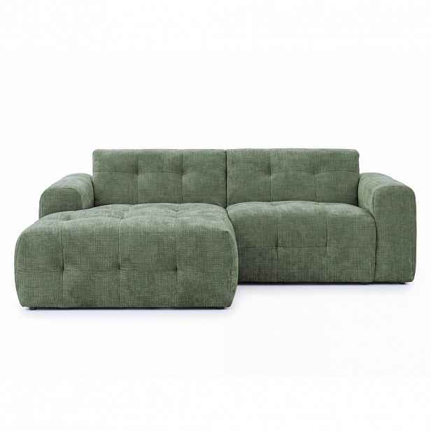 luma-home ROHOVÁ POHOVKA s otomanem vlevo, rafinovaným prošíváním, vlnovým pružením, 234 × 161 × 79 cm (Š×H×V), čalounění ze ženilky v zelené barvě /
