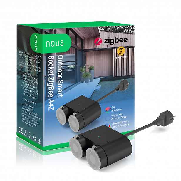 Nous A4Z Dvojitá venkovní zásuvka ZigBee IP44 3680W Monitor energie