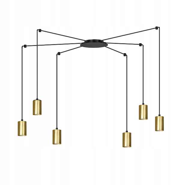 Závěsná lampa lustr pavouk černý zlatý do obývacího pokoje 300 cm 6 bodů Emibig