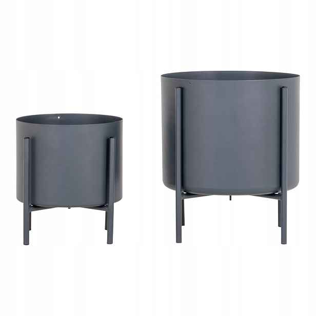 Kovové květináče House Nordic Pavia, šedé, 2 ks, Ø19+Ø25 cm, nožky