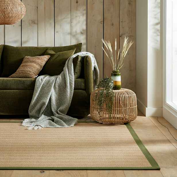 Kusový koberec Herringbone Border Kira Green, 200x290, béžová, chodba / předsíň, Flair Rugs