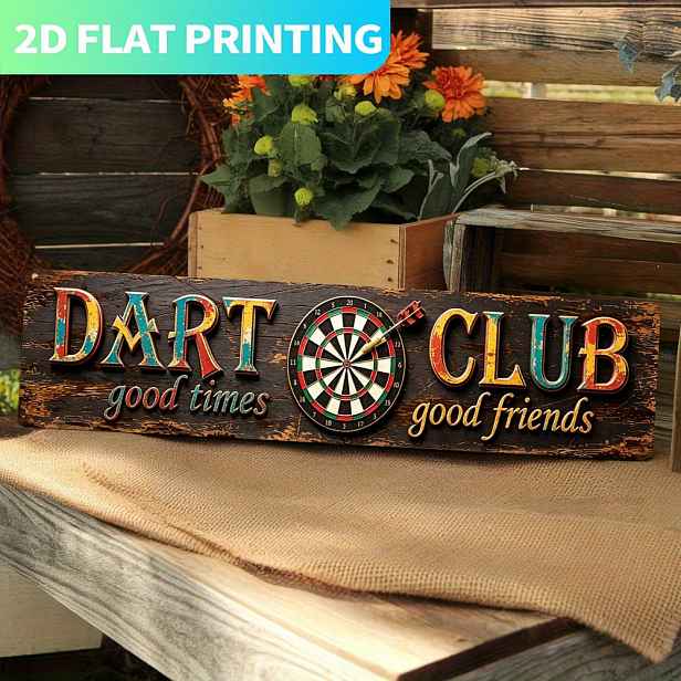 TEMU 2D plochá 1ks, nástěnná cedule s Dart Club - tradiční emblém pro terč, vhodný do herních pokojů, pro pánskou jeskyni, , hospody, pivní kluby -