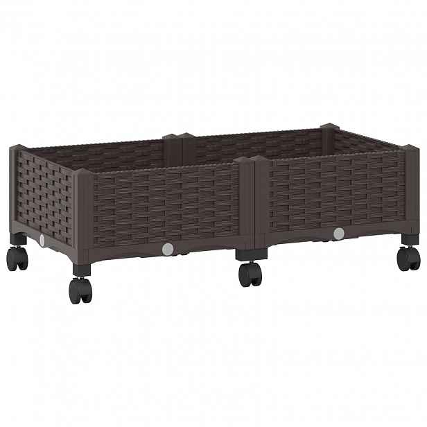 vidaXL Zahradní truhlík s kolečky Hnědá 80 x 40 x 29 cm PP