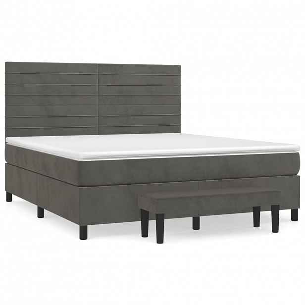 vidaXL Box spring postel s matrací tmavě šedá 180x200 cm samet
