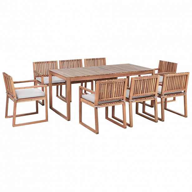 Beliani SADA ZAHRADNÍHO NÁBYTKU 8-místná Světle šedá certifikovaná Akáciové dřevo Sassari Premium