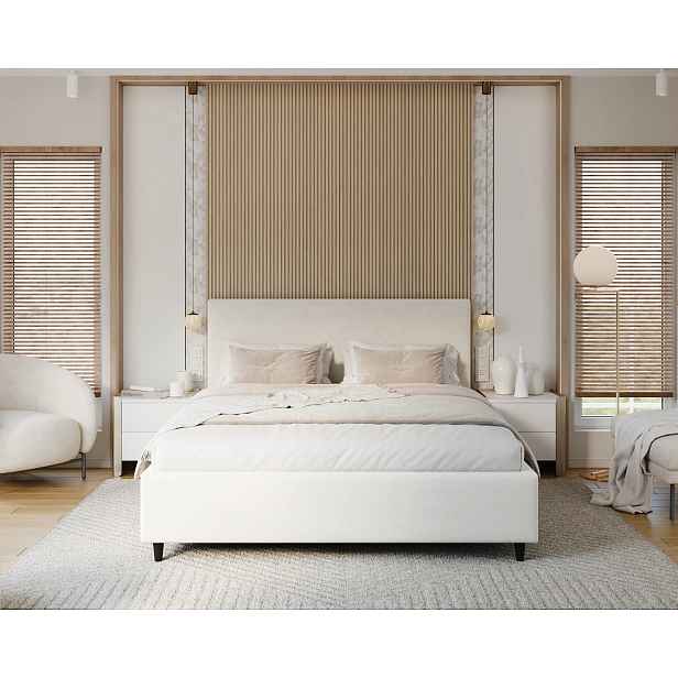 FDM Čalouněná postel Line Plus se zvedacím roštem Nano Velvet smetanově bílá, velikost 90x200