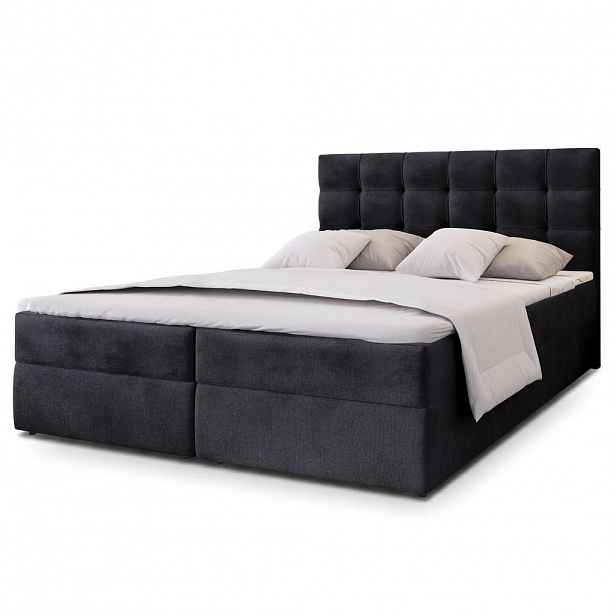 MASSENO AMERICKÁ POSTEL GLOS 160x200 cm, s matrací a úložným prostorem, černá