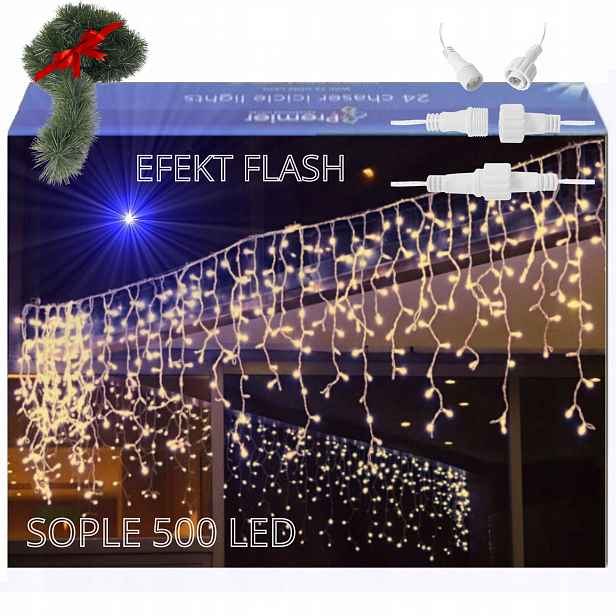 Vánoční Lampičky Rampouchy Teplé 500 Led 23 m Řetěz Bonus Silný Kabel