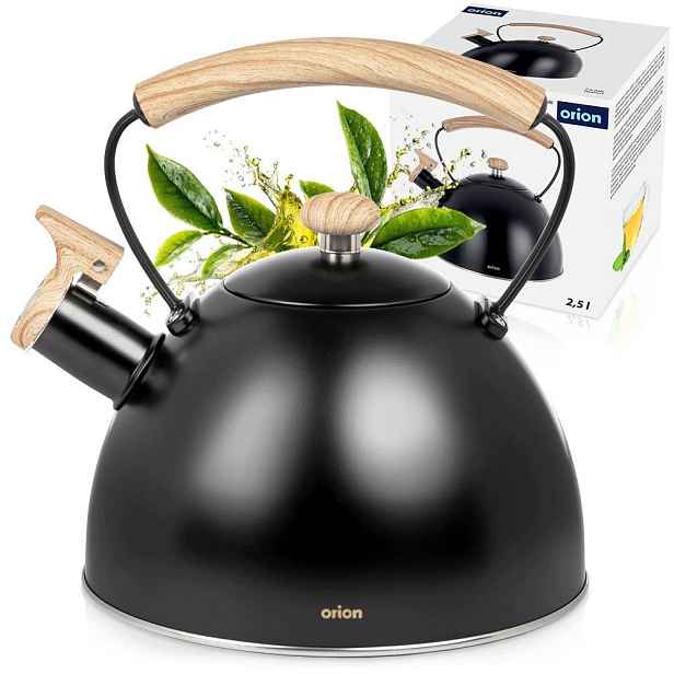 Konvice Ocelová s píšťalkou černá tradiční na sporák plyn/indukce 2,3 l