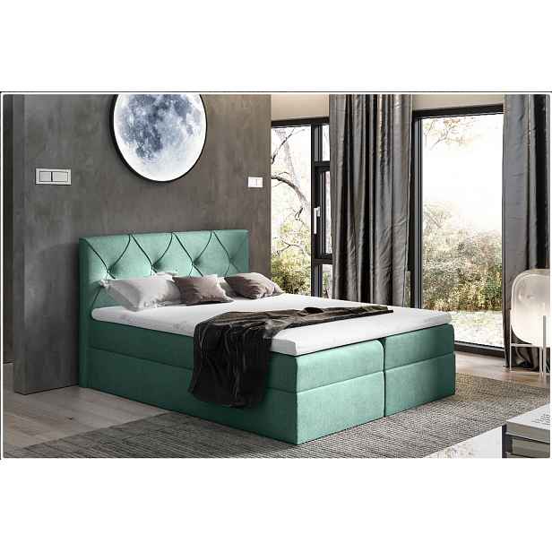 Elegantní kontinentální postel 120x200 CARMEN - zelená + topper ZDARMA