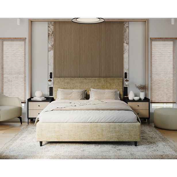 FDM Čalouněná postel Line Plus se zvedacím roštem Nano Velvet světle olivová, velikost 140x200