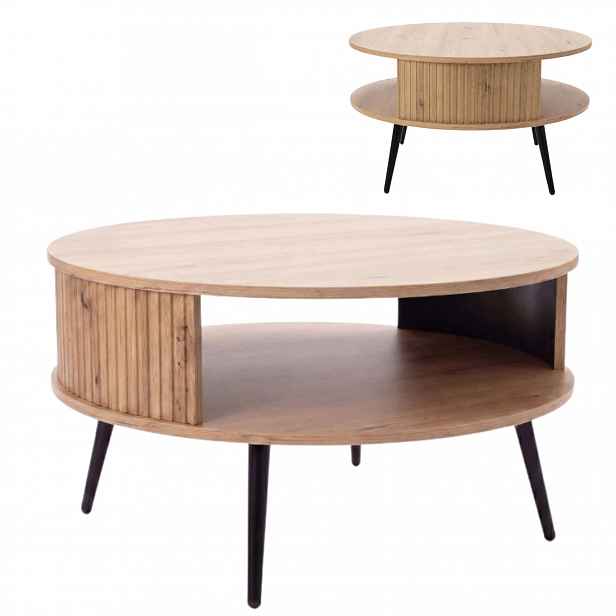 Konferenční stolek Kulatý Take Rýhovaný Elegantní dub Artisan s poličkou