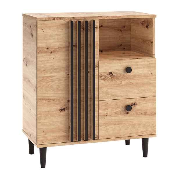 MASSENO KOMODA ARTIANO, 80/92,5/40 cm s 2 zásuvkami, počet dvířek: 1, dub Artisan