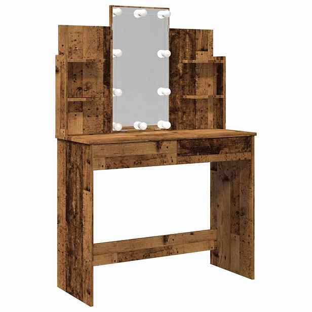 vidaXL Toaletní stolek s LED osvětlením old wood 96 x 40 x 142 cm