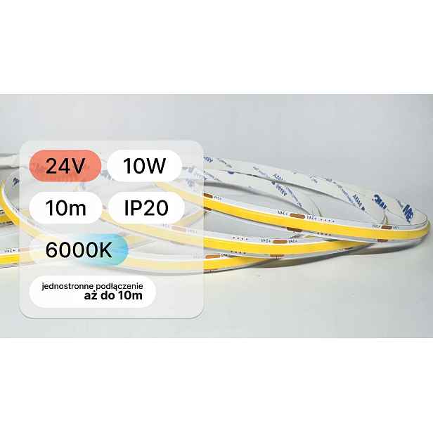 10 metrů Led Páska 24V Cob 10W 480LED IP20 6000K 95lm/W