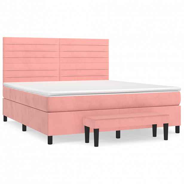 vidaXL Box spring postel s matrací růžová 180x200 cm samet