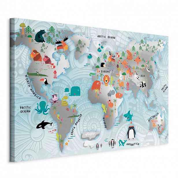 artgeist MALBA NA PLÁTNĚ, zvířata, stromy, mapa světa, 90/60/1,2 cm